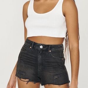 Black festival garage denim shorts